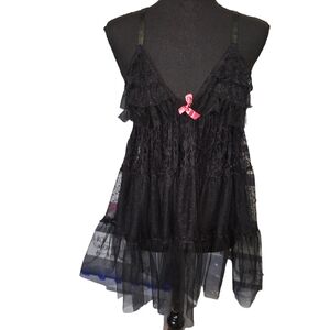 😊Black Fuchsia by Secret Lace Black Ruffled Lace Babydoll Lingerie Sz 1X